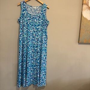 Susan Graver Sleeveless Midi Dress Patterned Stretch Comfort Beach Summer L